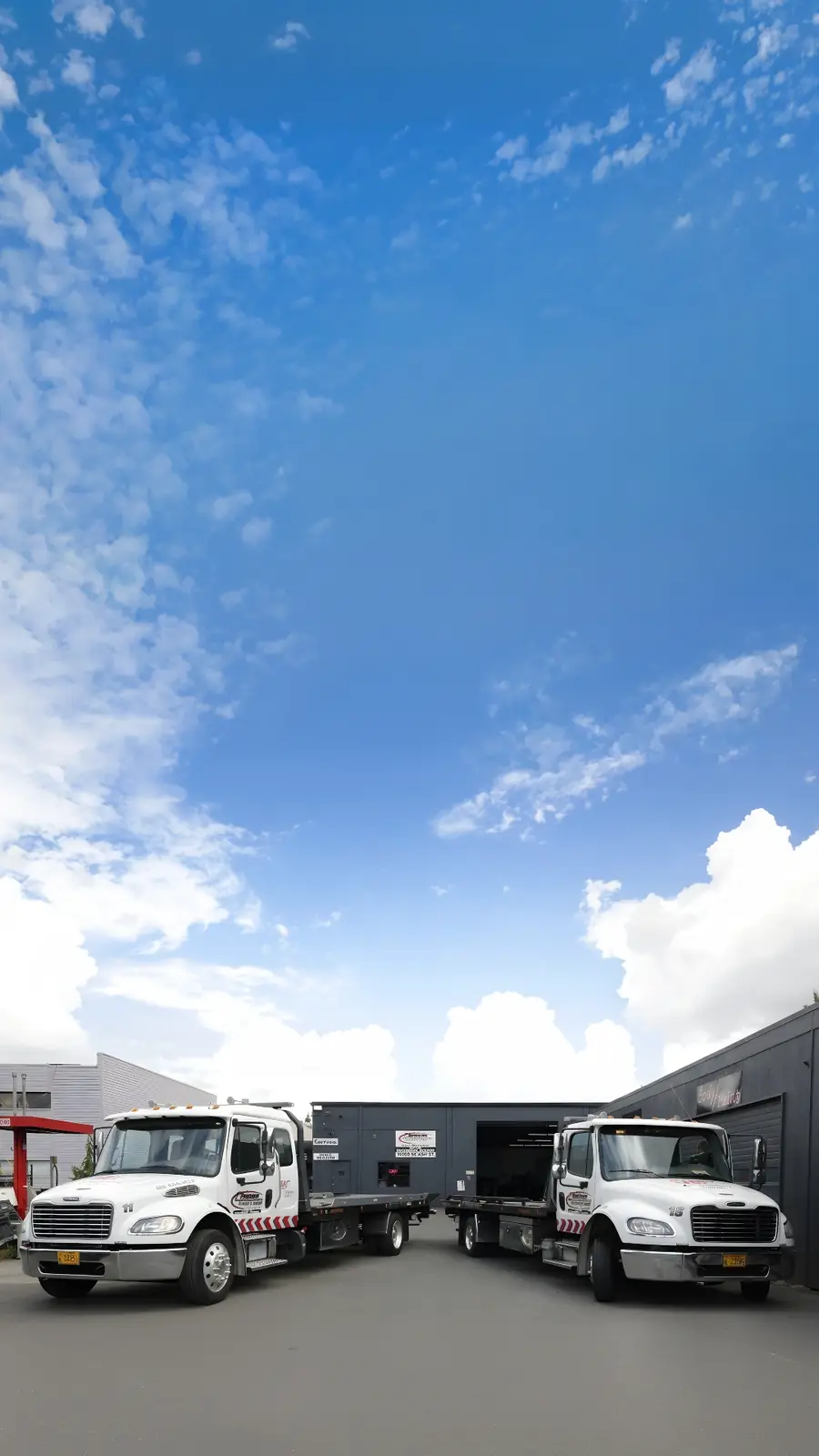 Crown Towing fleet parked at the SE Portland shop